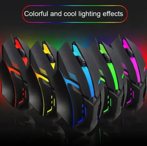 RGB Gaming Mouse With Mousepad - 7 Light Breathing Colours In Mouse & Red Medium Size Mouse Pad All Sides Stitched - USB Wired Gaming Mouse For PC & Laptop - No Side Button - Black