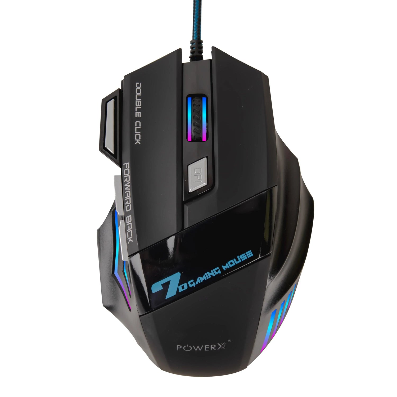 PowerX 7D Wired Gaming Mouse - RGB Backlit, Adjustable DPI, Double Click Button & Ergonomic Design for PC/Laptop