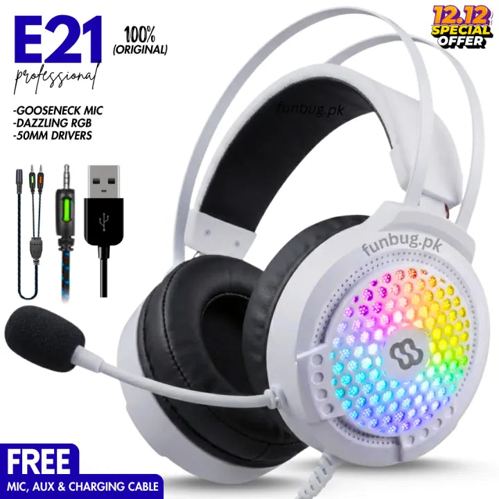 FunBug Pro Gaming Headset with RGB Lights, Noise Cancelling Mic, USB/3.5mm Plug - Comfortable Ear Cushions, On-Headset Audio Control, New