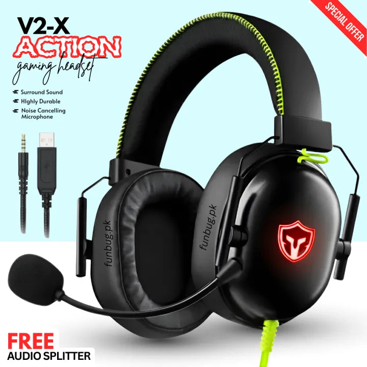 FunBug Pro Gaming Headset with RGB Lights, Noise Cancelling Mic, USB/3.5mm Plug - Comfortable Ear Cushions, On-Headset Audio Control, New