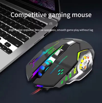 RGB Gaming Mouse With Mousepad - 7 Light Breathing Colours In Mouse & Red Medium Size Mouse Pad All Sides Stitched - USB Wired Gaming Mouse For PC & Laptop - No Side Button - Black
