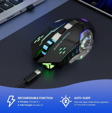 RGB Gaming Mouse With Mousepad - 7 Light Breathing Colours In Mouse & Red Medium Size Mouse Pad All Sides Stitched - USB Wired Gaming Mouse For PC & Laptop - No Side Button - Black