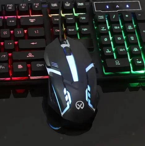 RGB Gaming Mouse With Mousepad - 7 Light Breathing Colours In Mouse & Red Medium Size Mouse Pad All Sides Stitched - USB Wired Gaming Mouse For PC & Laptop - No Side Button - Black