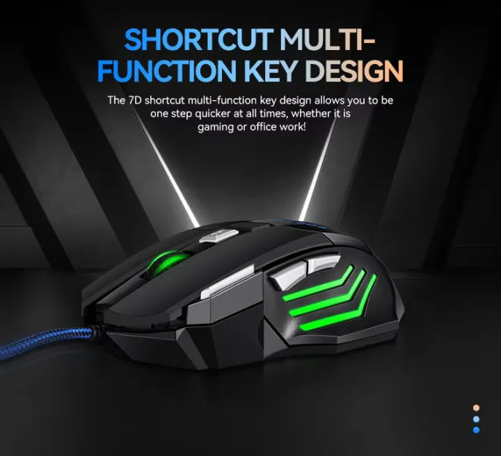 7 Buttons RGB PRO Gaming Mouse with 3200dpi - Breathing LED USB Wired Optical Computer Mouse with 7 Buttons & Braided Wire including Side Buttons with FREE Mouse Pad.