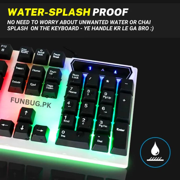 FunBug RGB Gaming Keyboard – Mechanical Feel Keyboard with FN Shortcuts, Waterproof Design, Rainbow Backlight – Gaming Key Board in Pakistan