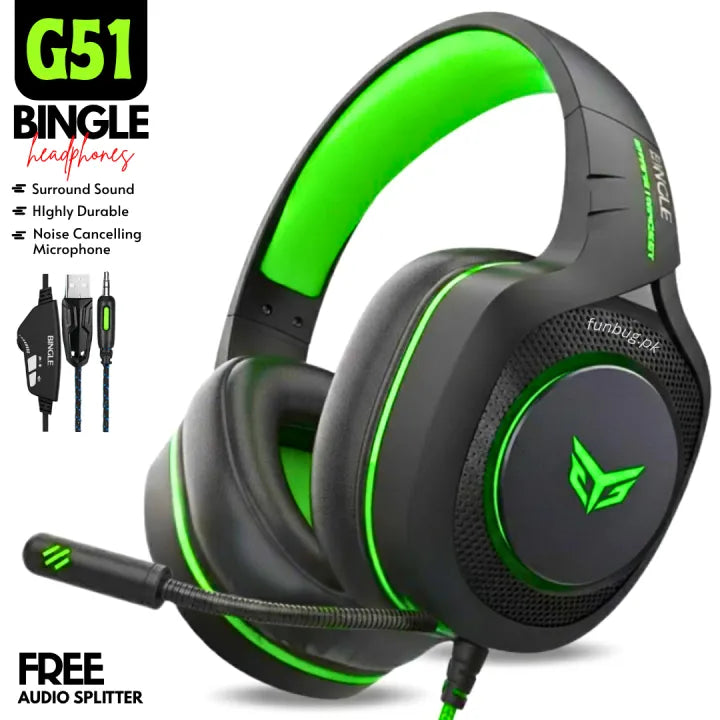 FunBug Pro Gaming Headset with RGB Lights, Noise Cancelling Mic, USB/3.5mm Plug - Comfortable Ear Cushions, On-Headset Audio Control, New