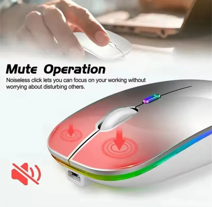 Ultra Slim Dual Mode USB Dongle + 5.1 Bluetooth Mouse Rechargeable Battery Gaming RGB Wireless Optical With Silent Clicks 2.4G Backlit Mice - Plug and Play (Multicolor)