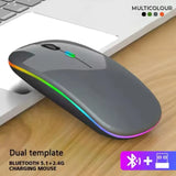 Ultra Slim Dual Mode USB Dongle + 5.1 Bluetooth Mouse Rechargeable Battery Gaming RGB Wireless Optical With Silent Clicks 2.4G Backlit Mice - Plug and Play (Multicolor)