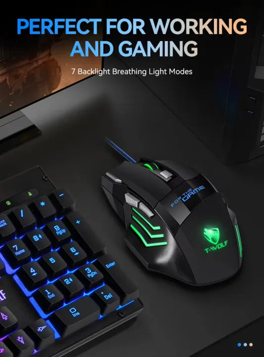 7 Buttons RGB PRO Gaming Mouse with 3200dpi - Breathing LED USB Wired Optical Computer Mouse with 7 Buttons & Braided Wire including Side Buttons with FREE Mouse Pad.