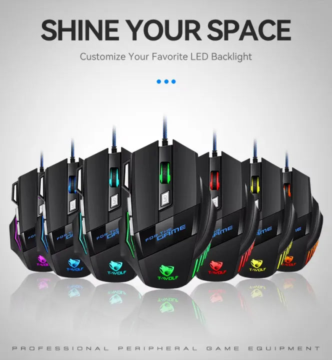 7 Buttons RGB PRO Gaming Mouse with 3200dpi - Breathing LED USB Wired Optical Computer Mouse with 7 Buttons & Braided Wire including Side Buttons with FREE Mouse Pad.